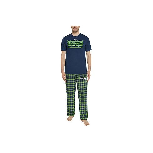 Concepts Sport Mens Navy Neon Green Seattle Seahawks Arctic?T-shirt and Flannel Pants Sleep Set