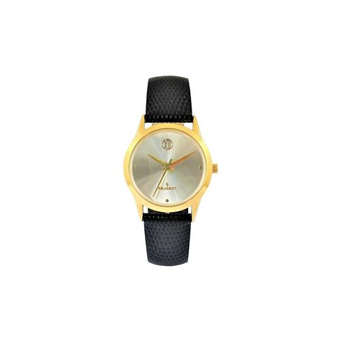 Peugeot Womens Wafer Slim Designer Status Watch Champ Dial with Black Leather Strap