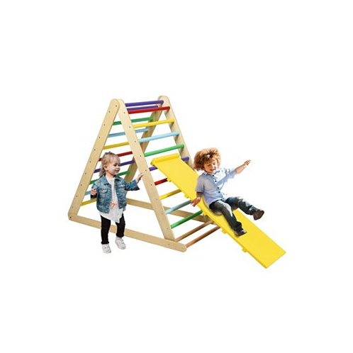 SUGIFT Foldable Wooden Triangle Climber with Reversible Ramp for Kids