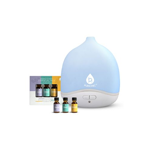 PURSONIC USB & Battery-Operated Waterless Aroma Diffuser with Luxurious 3-Pack of Essential Oils