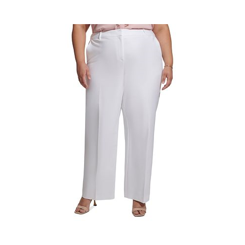 Calvin Klein Plus Size Mid-Rise Belted Wide-Leg Pants