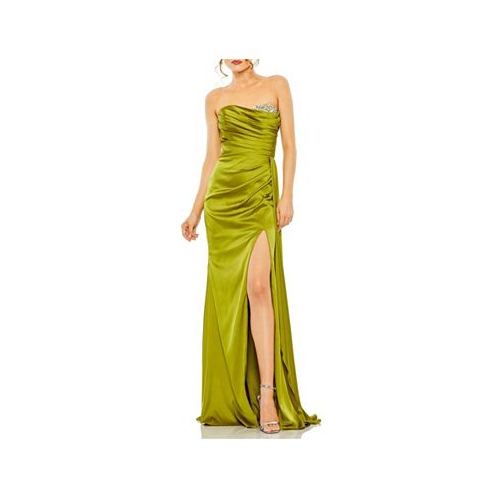 Mac Duggal Womens Strapless Embellished Sweetheart Neckline Satin Gown
