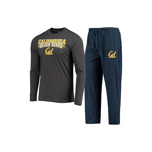 Concepts Sport Mens Navy Heathered Charcoal Distressed Cal Bears Meter Long Sleeve T-shirt and Pants Sleep Set