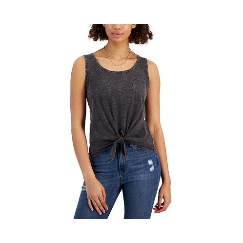 Rebellious One Juniors Mineral-Wash Tie-Front Tank Top