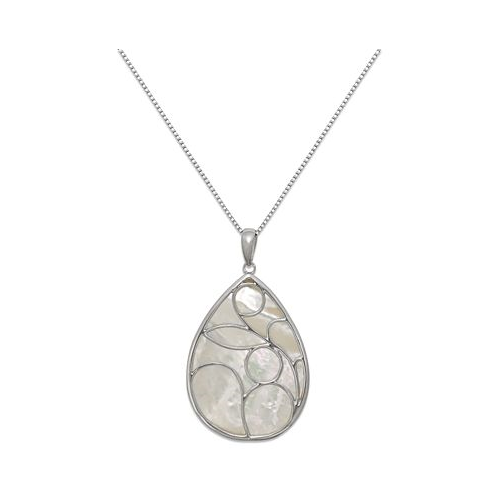 Macys Caged Teardrop of Genuine White Mother of Pearl Pendant Set in Sterling Silver