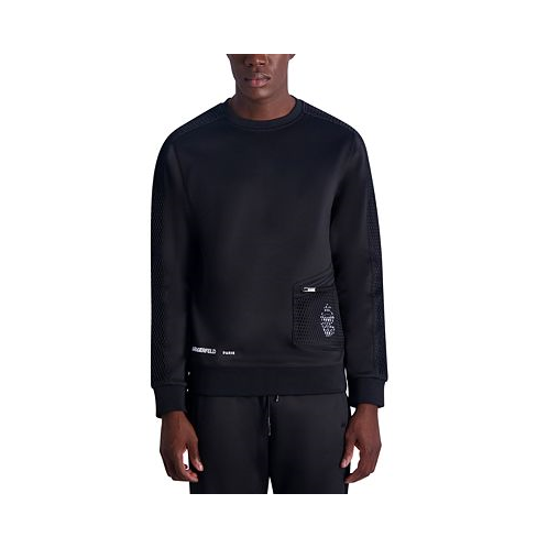 KARL LAGERFELD PARIS Mens Slim Fit Long-Sleeve Heavyweight Fleece Mesh Trim Sweatshirt