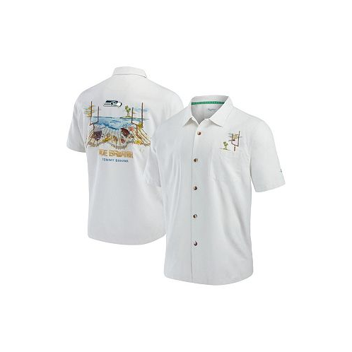 Tommy Bahama Mens White Seattle Seahawks Tide Breaker IslandZone Camp Button-Up Shirt