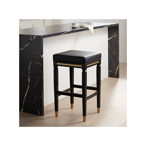 55 Downing Street Jaxon Wood Bar Stool Black Gold 31 1/4 High Mid Century Modern Faux Leather Upholstered Square Seat Cushion with Footrest for Kitchen Counter Height Island Home Shed House - 55 Dow