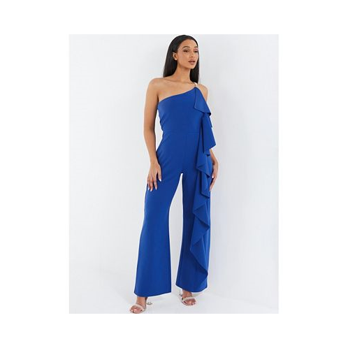 QUIZ Womens One-Shoulder Frill Palazzo Jumpsuit