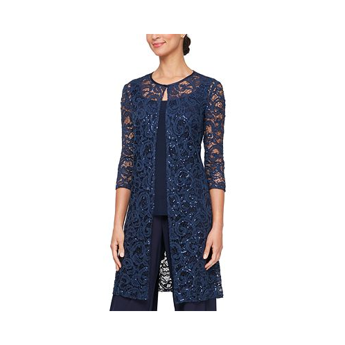 Alex Evenings Womens Sequined Lace Jacket & Tank