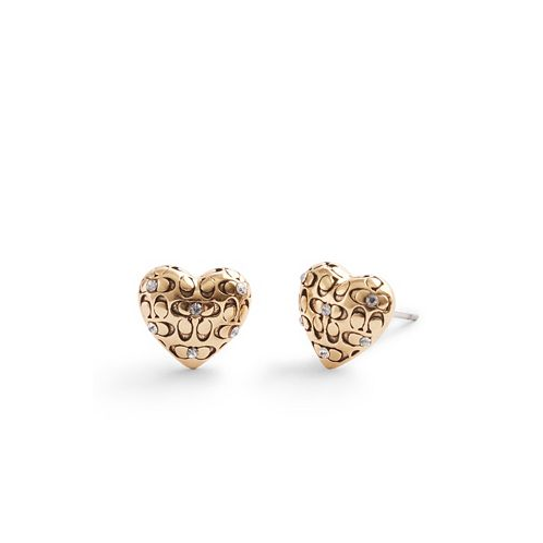 COACH Faux Stone Signature Quilted Heart Stud Earrings