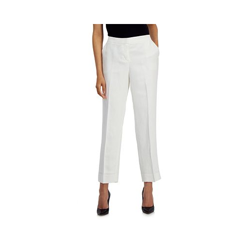 Kasper Womens Linen-Blend Solid Elastic-Back Straight-Leg Pants