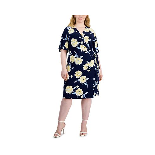 Anne Klein Plus Size Flutter-Sleeve Side-Tie Dress