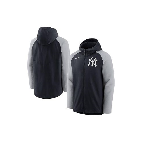 Nike Mens Navy Gray New York Yankees Authentic Collection Performance Raglan Full-Zip Hoodie