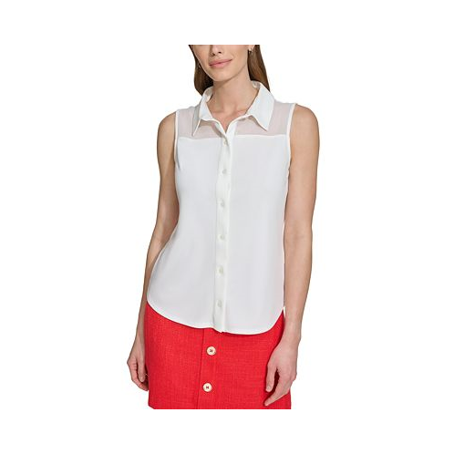 DKNY Petite Sleeveless Button-Up Shell Top