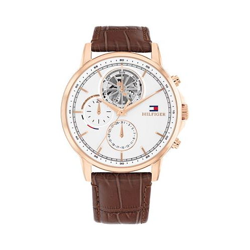 Tommy Hilfiger Mens Multifunction Brown Leather Watch 44mm