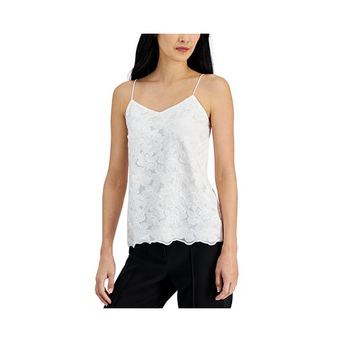 Anne Klein Womens Floral Embroidered Sleeveless Top