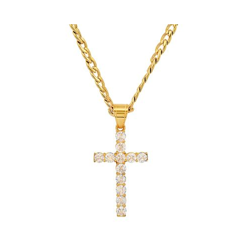 STEELTIME Mens Stainless Steel Crystal Cross 24 Pendant Necklace