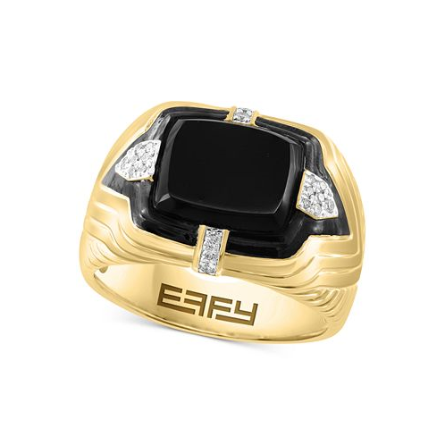 EFFY Collection EFFY Mens Onyx & Diamond (1/10 ct. t.w.) Ring in Gold-Plated Sterling Silver