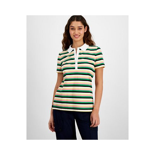 Tommy Hilfiger Womens Striped Short-Sleeve Collared Top