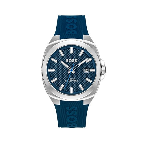 Hugo Boss BOSS Mens Walker Quartz Basic Calendar Blue Silicone Watch 41mm