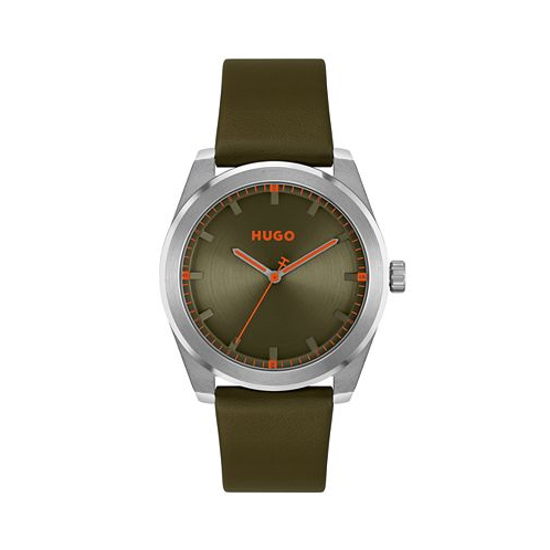 Hugo Boss HUGO Mens Bright Quartz Olive Leather Watch 42mm