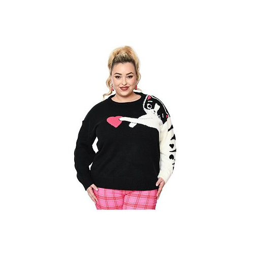 Unique Vintage Plus Size Black & White Cat Long Sleeve Sweater