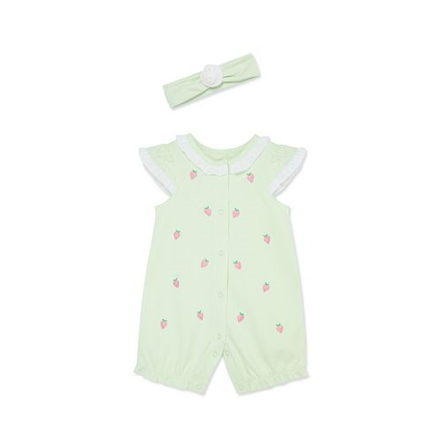 Little Me Baby Girls Strawberry Romper with Headband