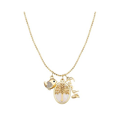 Unwritten Cubic Zirconia Bird Mother of Pearl Tree 14K Gold Plated Family Pendant Necklace