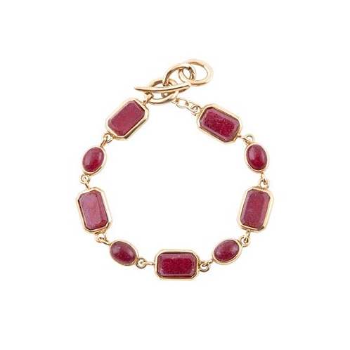 Barse Delicately Genuine Red Onyx Rectangle and Circle Link Bracelet