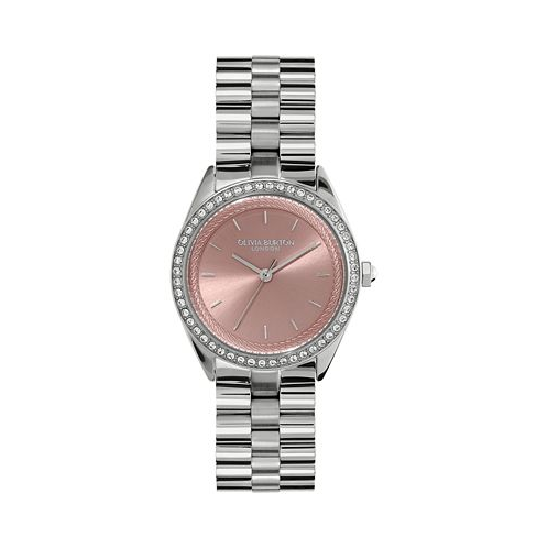 Olivia Burton Womens Bejeweled Silver-Tone Stainless Steel Watch 34mm