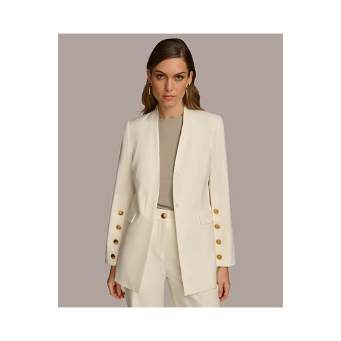 Donna Karan Womens Linen-Blend Button-Sleeve Blazer