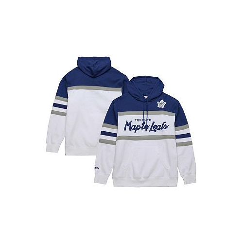 Mitchell & Ness Mens White Blue Toronto Maple Leafs Head Coach Pullover Hoodie