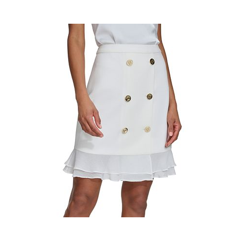 Karl Lagerfeld PARIS Womens Button-Trim Ruffled-Hem Skirt