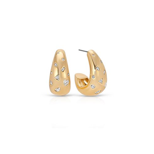ETTIKA Bezel Crystal Dotted 18k Gold Plated Hoop Earrings