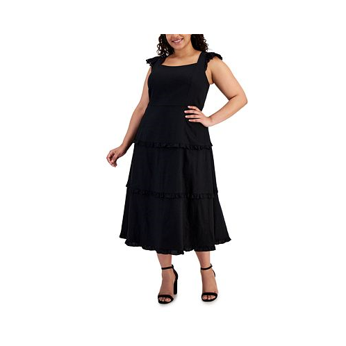 Anne Klein Plus Size Ruffle-Trimmed Tiered Midi Dress