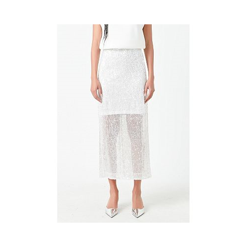 Grey Lab Womens Sequin Back Slit Maxi Skirt