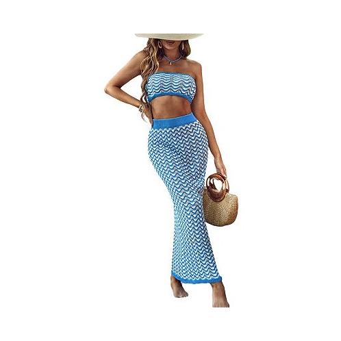 CUPSHE Womens Crochet Tube Top & Maxi Skirt Cover-Up Set