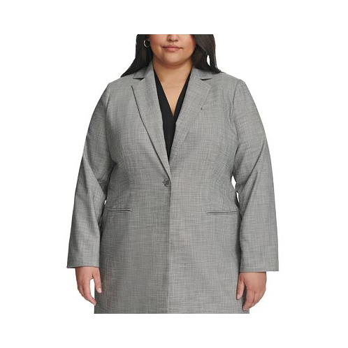 Calvin Klein Plus Size Heathered Single-Button Notched-Collar Jacket
