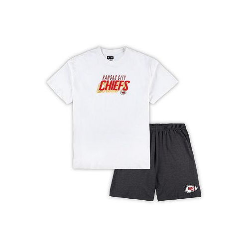 Concepts Sport Mens White Charcoal Kansas City Chiefs Big and Tall T-shirt and Shorts Set