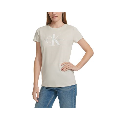 Calvin Klein Jeans Womens Crewneck Short-Sleeve Foiled-Logo T-Shirt