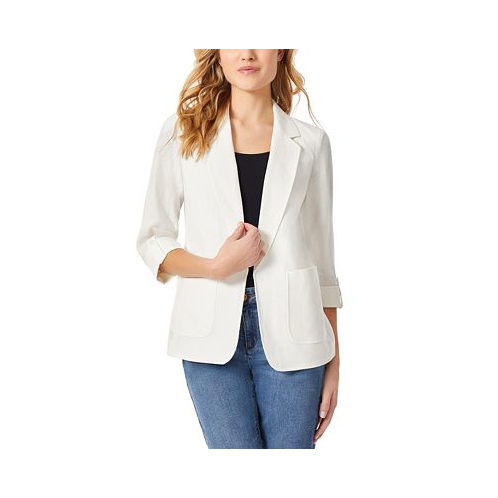 Jones New York Womens Solid Notched-Collar Patch-Pocket Linen Jacket