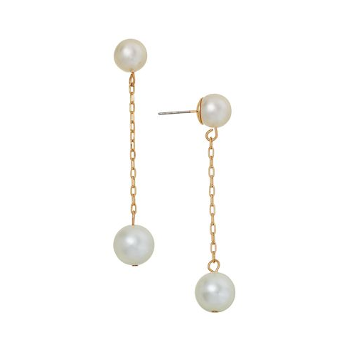 On 34th Gold-Tone Chain & Imitation Pearl Linear Drop Earrings