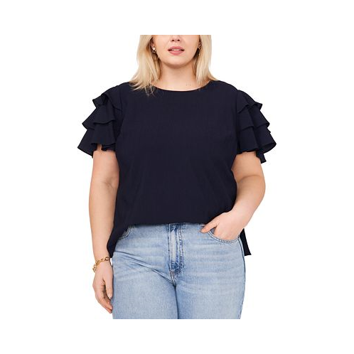 Vince Camuto Plus Size Crewneck Tiered Ruffle Sleeve Top