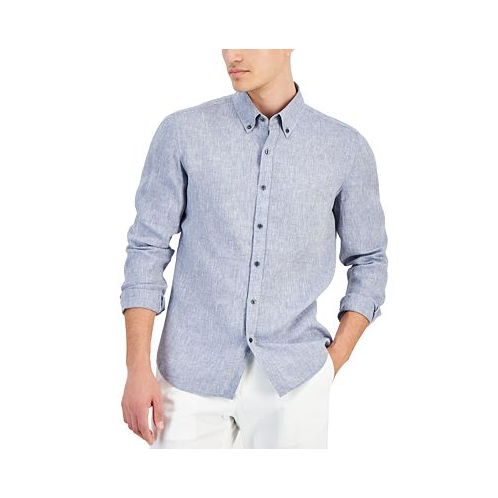 Michael Kors Mens Slim Fit Long Sleeve Button-Down Linen Shirt