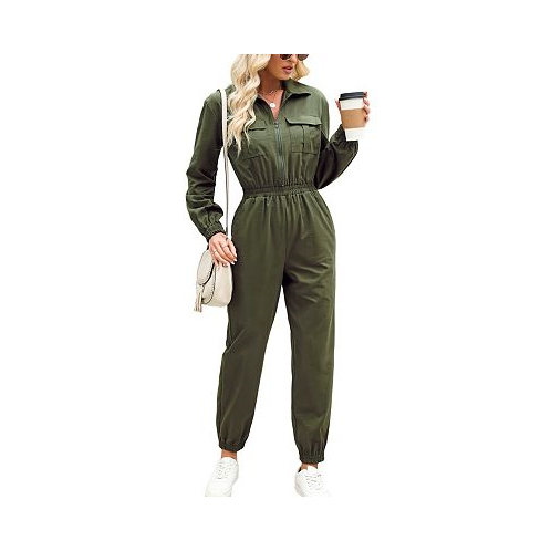 CUPSHE Womens Olive Collared Long Sleeve Jumpsuit