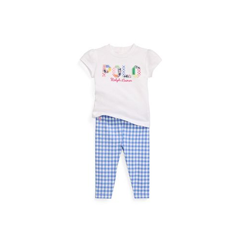 Polo Ralph Lauren Baby Girls Logo Jersey T Shirt and Gingham Leggings Set