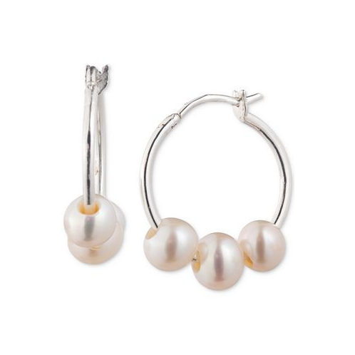 Ralph Lauren Sterling Silver Genuine Freshwater Pearl Hoop Earrings