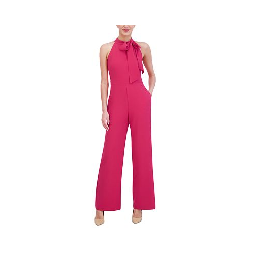 Vince Camuto Womens Stretch-Crepe Tie-Neck Sleeveless Jumpsuit