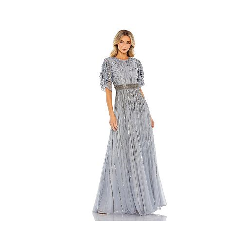 Mac Duggal Womens Embellished Full Length Layered Sleeve Gown